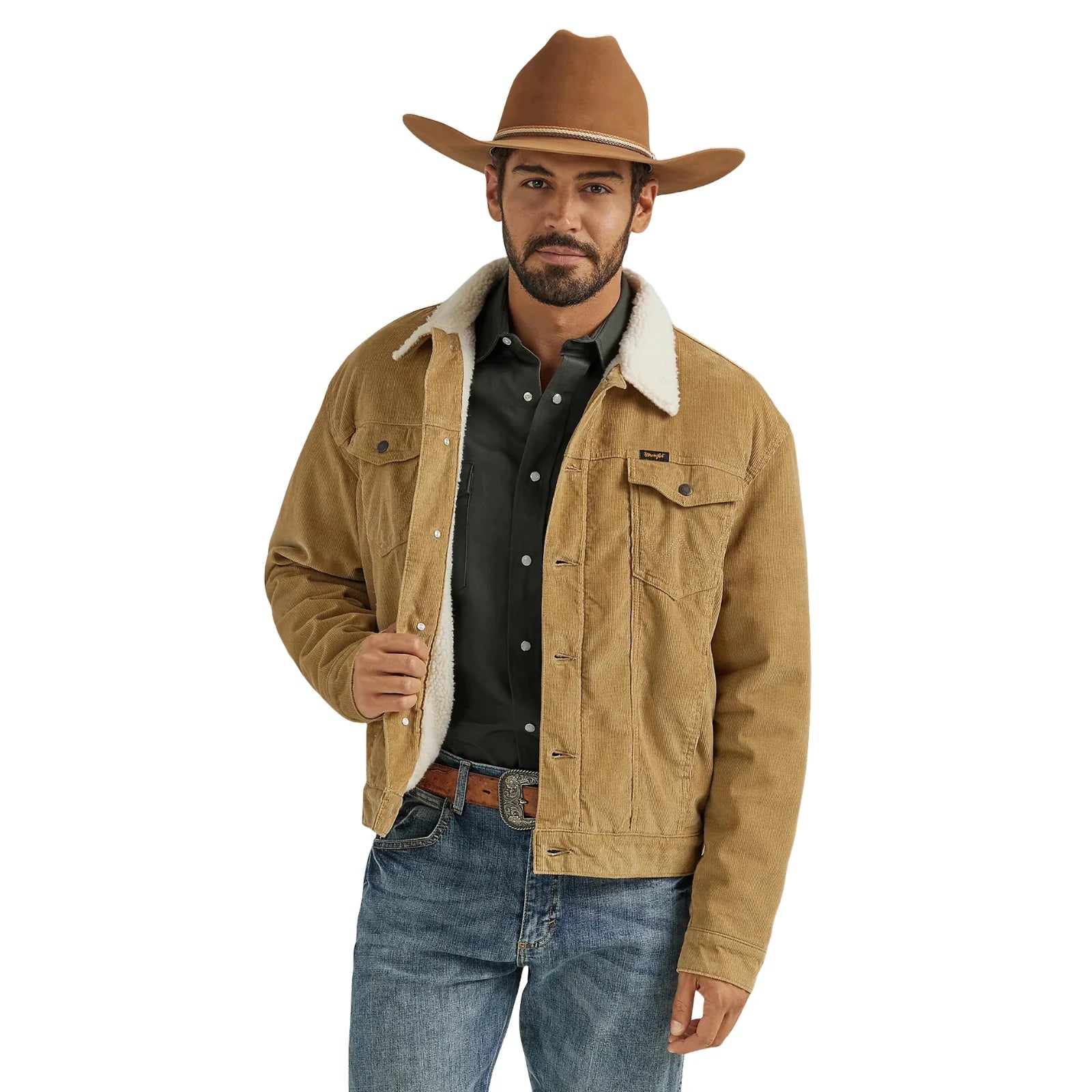 Wrangler Men's Cowboy Cut Sherpa Lined Corduroy Brown Jacket