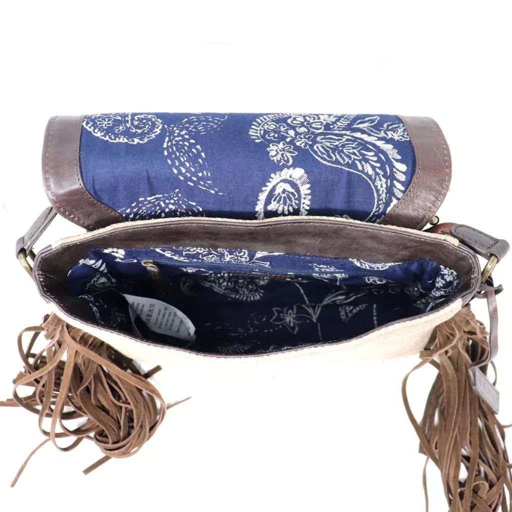 Bolso bandolera para mujer Ariat Western con bordado floral y flecos en marrón