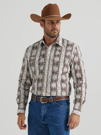 MEN'S CHECOTAH® LONG SLEEVE WESTERN SNAP PRINTED SHIRT IN PALE SAND