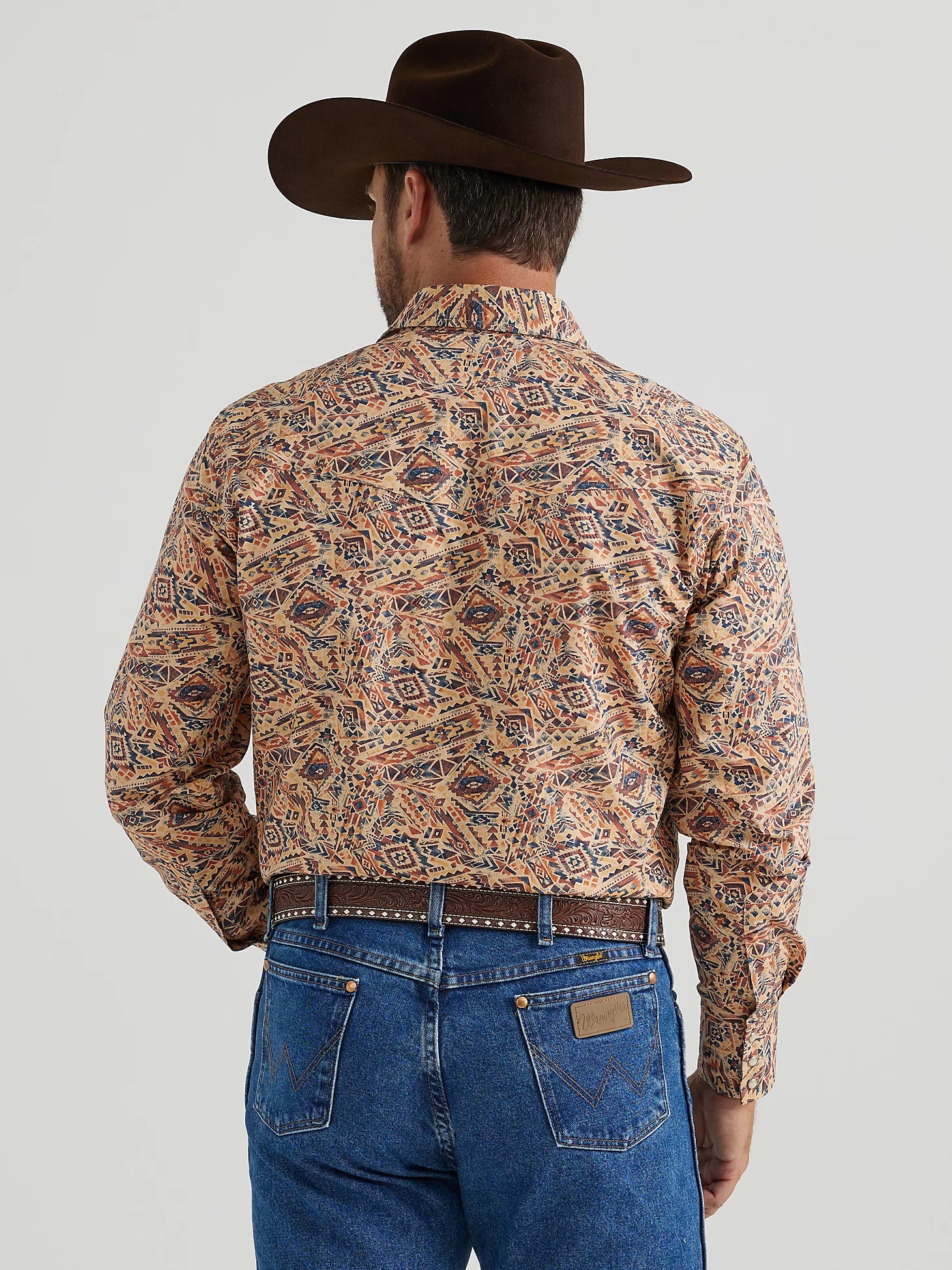 CAMISA DE MANGA LARGA CON ESTAMPADO DE BROCHE TIPO WESTERN CHECOTAH® PARA HOMBRE EN NARANJA FIESTA