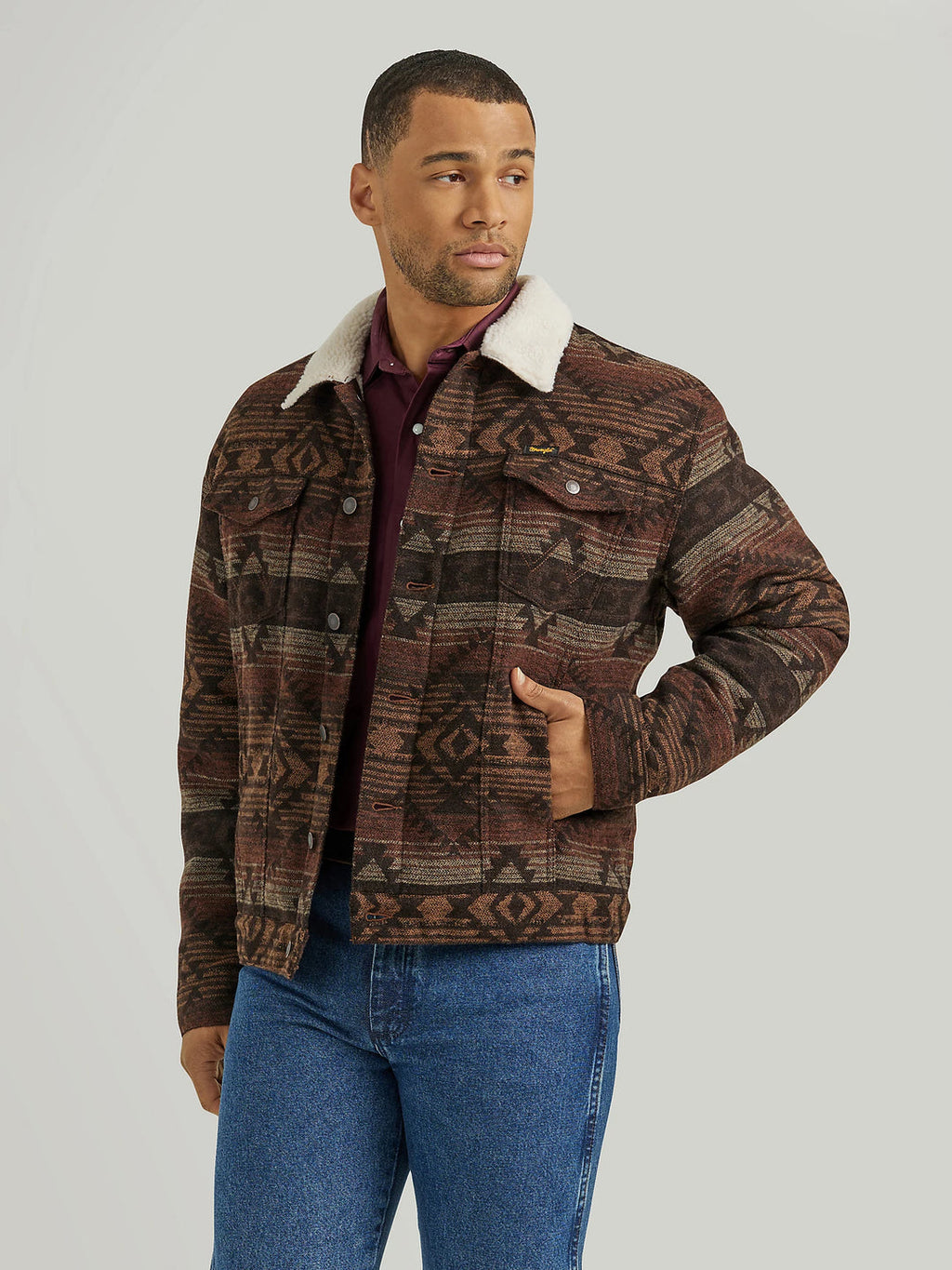 Men's Wrangler® Sherpa Lined Jacquard Print Jacket in Canyon Vibe