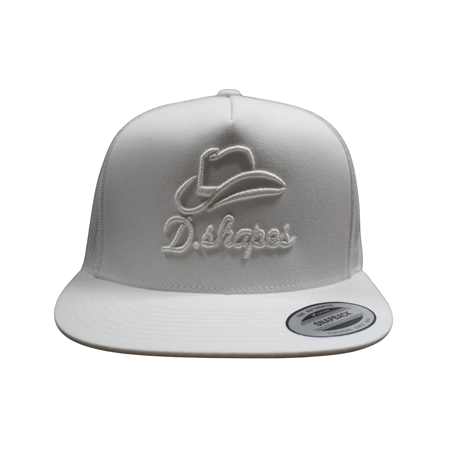 Gorra de camionero en blanco y negro con diseño de D. Shapes