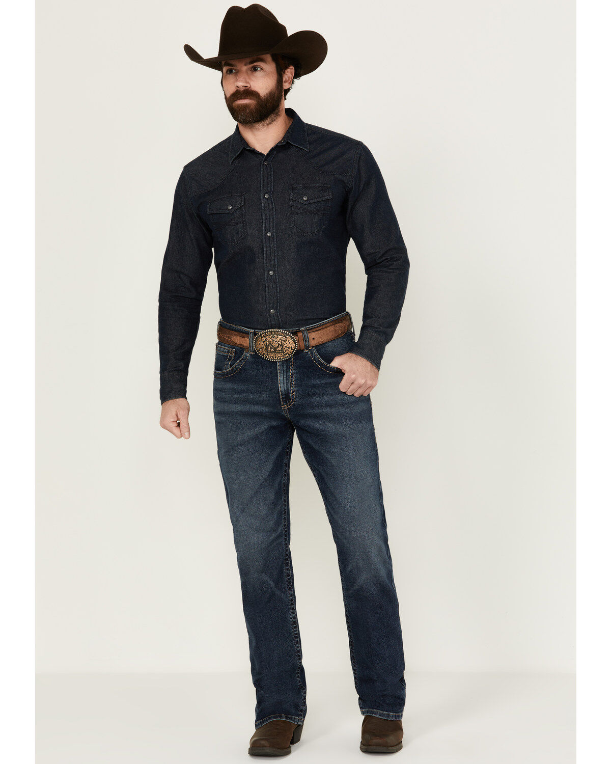 Rock 47 by Wrangler Men's Cowboy Hat Dark Wash Slim Bootcut Stretch