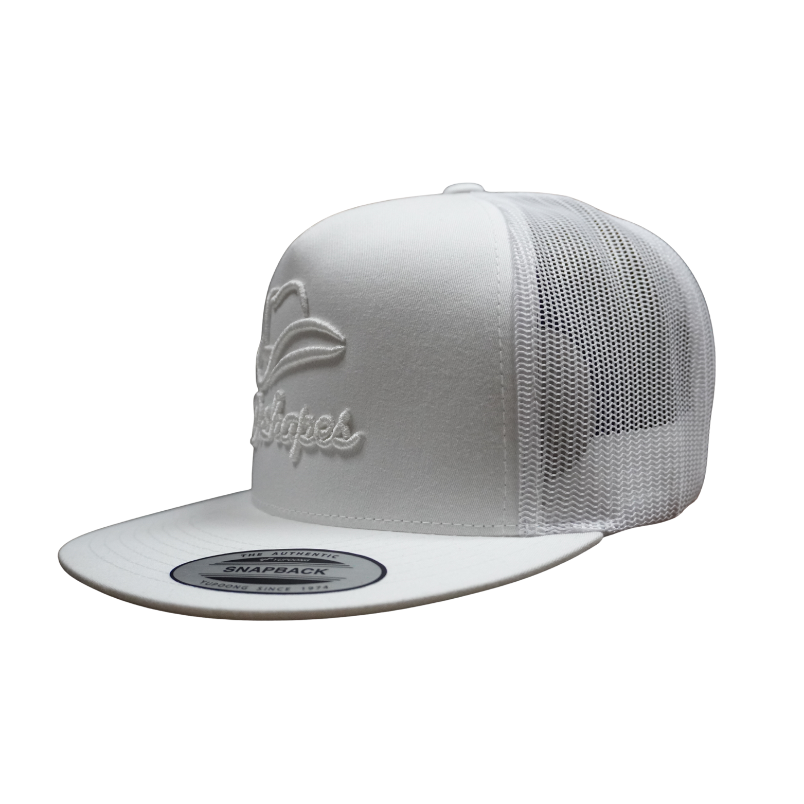 Gorra de camionero en blanco y negro con diseño de D. Shapes