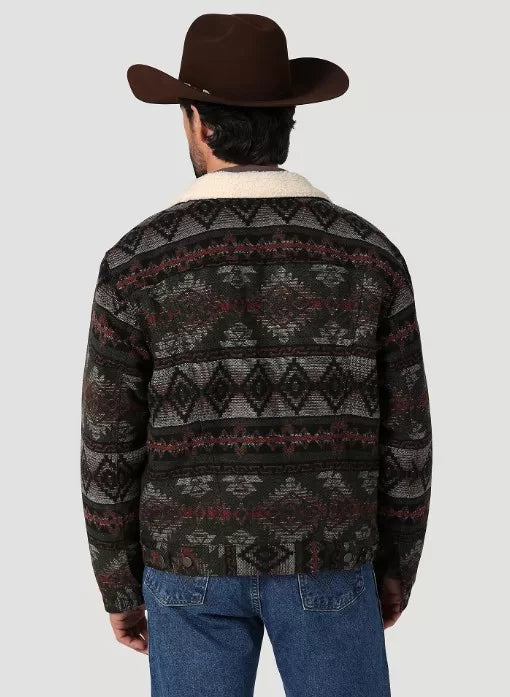 Men's Wrangler® Sherpa Lined Jacquard Print Jacket in Olive