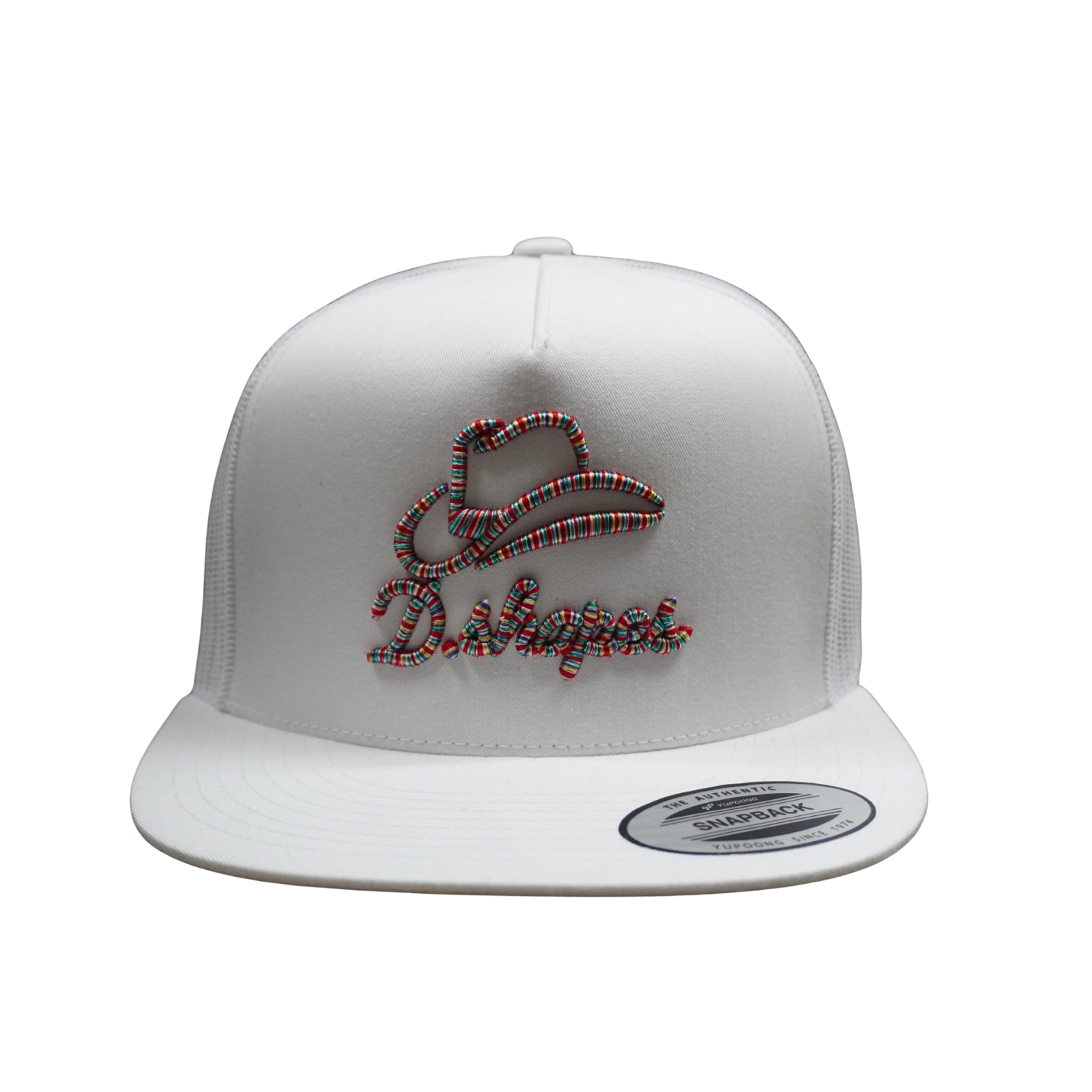 Gorra de camionero en blanco y negro con diseño de D. Shapes