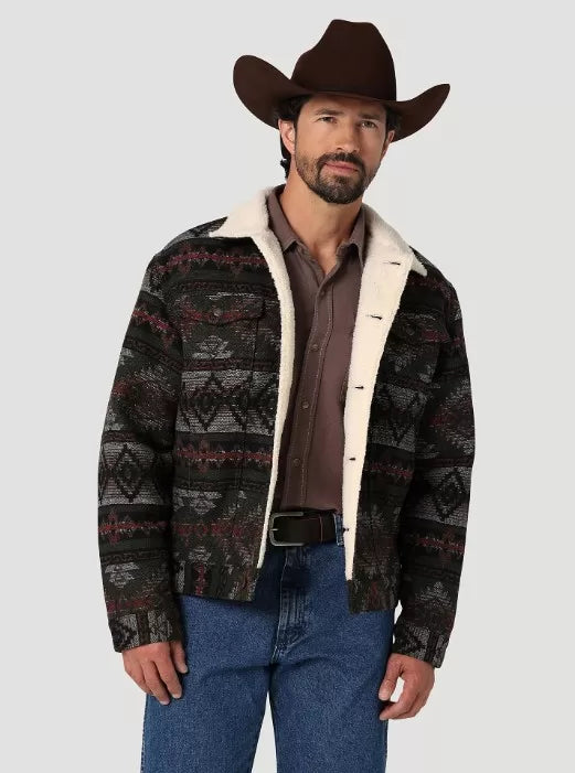 Men's Wrangler® Sherpa Lined Jacquard Print Jacket in Olive