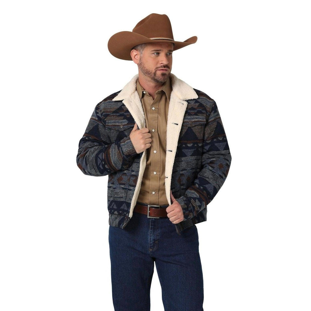 Men's Wrangler® Sherpa Lined Jacquard Print Jacket in Pageant Blue