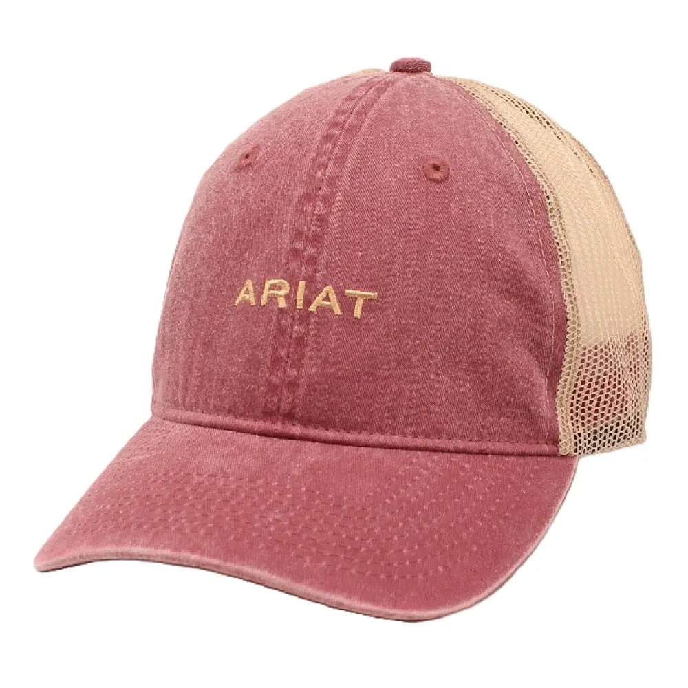 Ariat Ladies Small Tan Ariat Font Cap, Burgundy