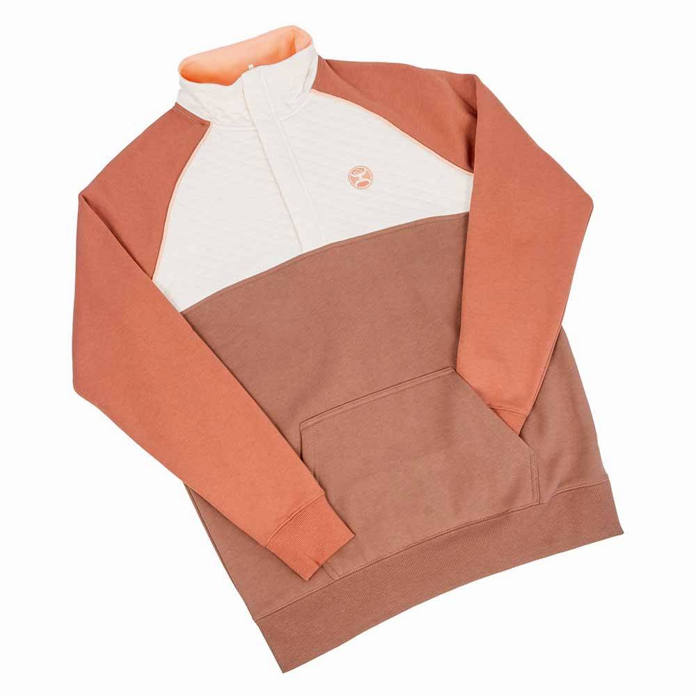 JERSEY CON BOLSILLO CANGURO COLOR ROSA/CREMA