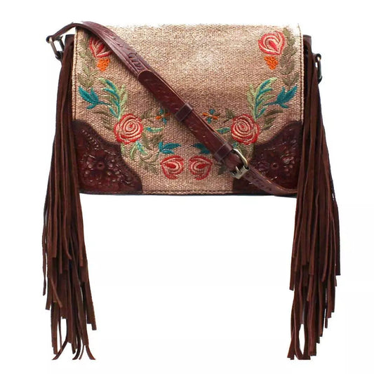 Bolso bandolera para mujer Ariat Western con bordado floral y flecos en marrón