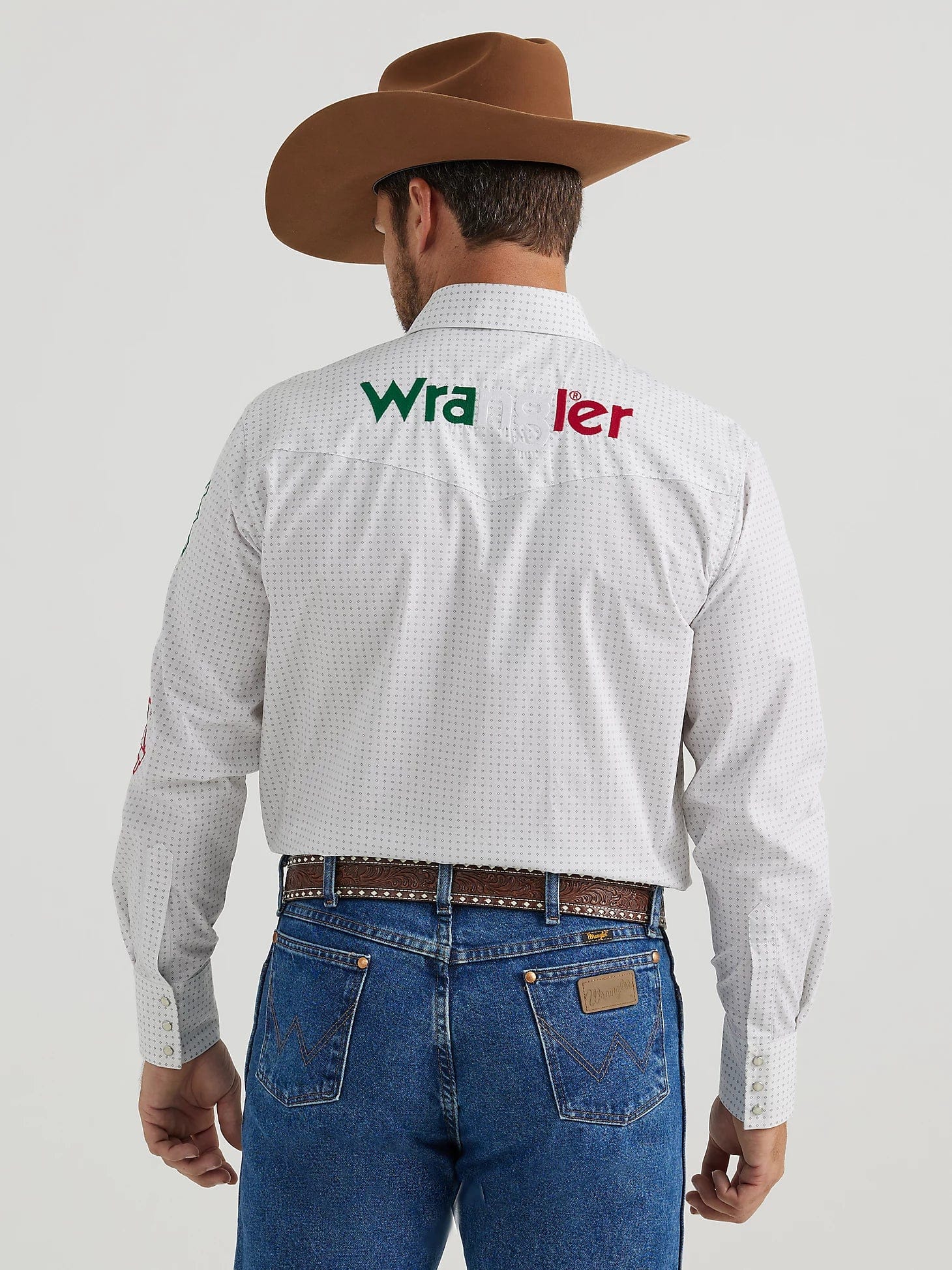 WRANGLER MEN'S LOGO MÉXICO ESTAMPADO BLANCO MANGA LARGA WESTER SNAP